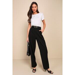 Lulus Chic Mindset Black High-rise Wide-leg Trouser Pants - Size M